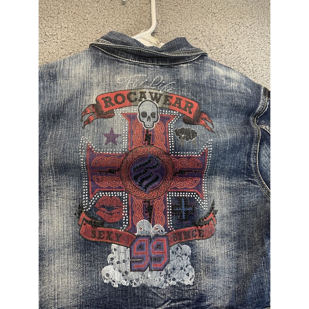 Vintage Rocawear Denim Jacket Graffiti Streetwear Youth Large‎